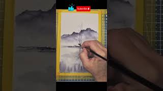 Watercolour monochrome easy landscape painting monochrome easydrawing artlandscapedrawing [upl. by Aiderfla]