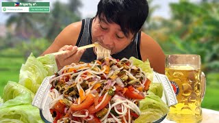 Mukbang amp Recipe SPICY KILAWING SEAFOOD amp NOODLE SALAD 1KG TAHONG MEAT Filipino Food [upl. by Betsey]