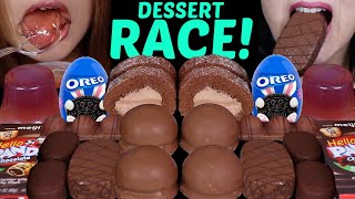 ASMR LEFTOVER DESSERT RACE OREO SURPRISE EGG CHOCOLATE CREAM CAKE BIG MARSHMALLOW TICO ICE CREAM [upl. by Ruthanne343]