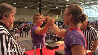 2016 Toronto Pro Supershow Armwrestling Championships Laura Cook Vs Candy McIlmoyle left arm [upl. by Cleres207]