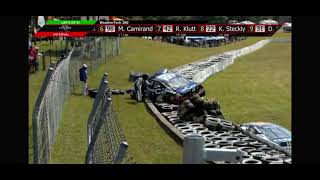 2024 NASCAR Canada WeatherTech 200  Dexter Stacey crashes on top of the tire barrier  Broadcast [upl. by Acirt843]