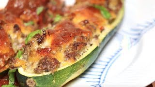 Stuffed Zucchini Boats w Ground Beef  Ultimate Beef Stuffed Summer Squash Boats  Recipe  91 [upl. by Clayson]