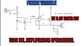 COMO HACER UNA FUENTE REGULABLE CON DIODO ZENER Y AMPLIFICADOR OPERACIONAL [upl. by Smailliw411]