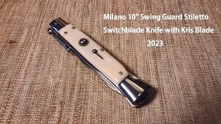 Milano 10quot Stiletto Swing Guard Switchblade Knife with Kris Blade and Ivory shell wrap Scales [upl. by Vonnie]