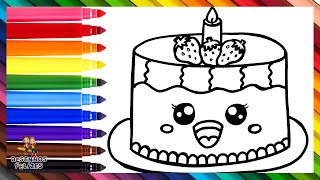 Desenhando e Colorindo um Bolo de Aniversário Fofo 🍓🍰🎂🌈 Desenhos Para Crianças [upl. by Stutsman]