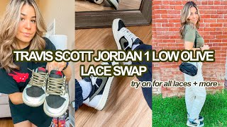 TRAVIS SCOTT JORDAN 1 LOW OLIVE LACE SWAP amp TRY ON [upl. by Lael207]