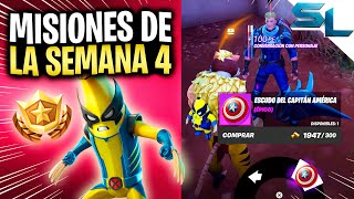 Como COMPLETAR TODAS las MISIONES DE LA SEMANA 4 TEMPORADA 4 CAPITULO 5 ALERTA DOOM FORTNITE [upl. by Nwahsat26]