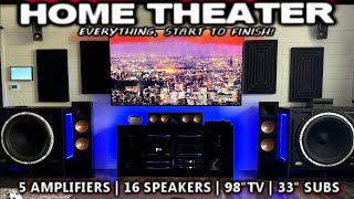 Crazy Home Audio Surround Sound System Build 16 Speakers 5 amps 2 33quot Subs 98quot TV Start to Finish [upl. by Marcile]