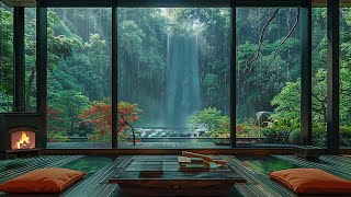 Modern Apartment In Forest With Waterfall  Sleep instantly within 3 minute with Rain amp Fire sounds [upl. by Akiemahs]