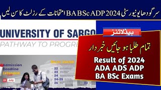 SU BA BSc ADP 2024 Exams Result  Result of ADA ADS ADP 2024 Exams  Sargodha University [upl. by Kenward]