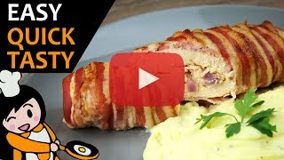 Liptauer spread stuffed chicken breast wrapped in bacon  Recipe Videos [upl. by Aspa]