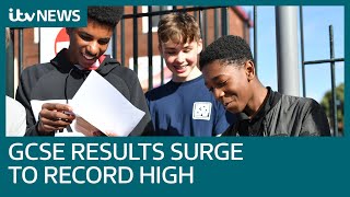 GCSE results surge to record high after pupils given predicted grades  ITV News [upl. by Ecyal]