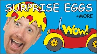 Surprise Eggs Toys Unboxing  MORE English Stories for Kids from Steve and Magggie  Wow English TV [upl. by Enogitna743]