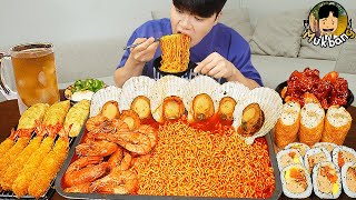 ASMR MUKBANG 직접 만든 가리비 열라면 김밥 김치 유부초밥 먹방 RAMYEON amp KIMBAP MUKBANG EATING SOUND [upl. by Kammerer]