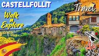 Castellfollit de la Roca Spain 🇪🇸 Beautiful Village Tour 🌞 Unique Medieval Villages 🌷 Walk 4K [upl. by Erika228]