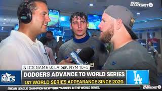 David Vasseh interviews Max Muncy and Brent Honeywell Jr after winning the NLCS [upl. by Ahgiel]