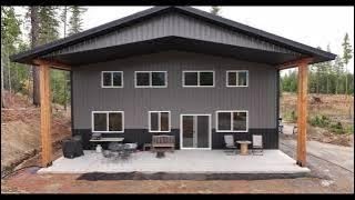 40x60 Stud Frame shop house W BEAUTIFUL porch roof and views Quick Drone flyby [upl. by Lyrehs]