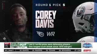 NFL Draft 2017  Round 1 Pick 5  Tennessee Titans select Corey Davis  Apr 27 2017 [upl. by Colwin794]