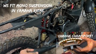 Yamaha Rx135 ko mono suspension fit kiya  chain spoket bhi fit kiya 81 vlogs  faddyzonevlogs [upl. by Buyers]