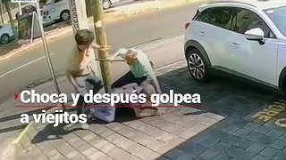 ¡UN INHUMANO 😡  Joven chocó contra dos autos atropelló a una mujer y después golpea a viejitos [upl. by Nayk]