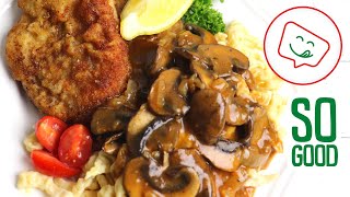 Jagerschnitzel  Authentic German Schnitzel with Brown Jager Sauce [upl. by Entsirhc]