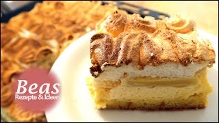 RHABARBERKUCHEN Rezept mit Baiser und Puddingcreme vom Blech  Backen [upl. by Cart997]