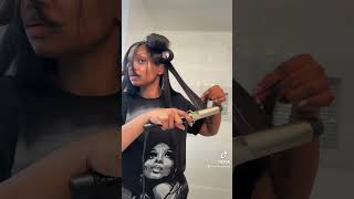 Cutting bangs… And a Velcro roller Nightmare haircare relaxedhair hairgrowth healthyhair [upl. by Alyam]