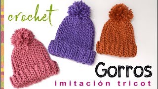 Gorros imitación quotpunto elásticoquot en 2 agujas pero tejido a CROCHET  Tejiendo Perú [upl. by Thornie]