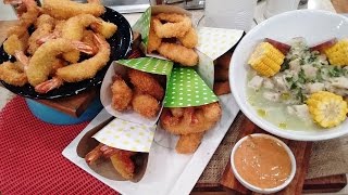 Langostinos fritos con dip de mayonesa casera y ceviche con salsa de tigre [upl. by Betthezul]