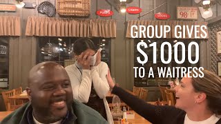 Christmas tip for waitress Group of people tips 1000 to unsuspecting waitress in Jacksonville [upl. by Haydon]