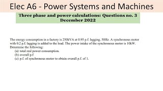 PEO solved examples ELEC A6 Three Phase Question no 3 [upl. by Putscher520]