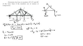 Determine the force in members EF CF and BC of the truss [upl. by Perri]