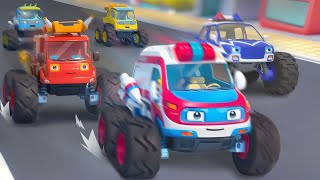 Five Little Monster Trucks Song  Learning Vehicles Song  Kids Song  BabyBus [upl. by Alenairam713]