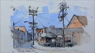 Pen and Wash Watercolor demonstration Street Sketch of Kensington Market Just 2 colors [upl. by Malloy]