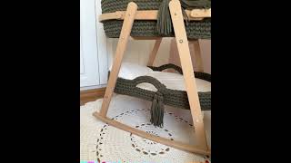 Custom Crochet Moses Basket with Wooden Rocking Stand  OEM Baby Changing Basket For Dresser Table [upl. by Barnum]