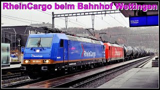 Zwei Rhein Cargo Loks 185 595 und 185 584 mit Kesselwagen beim Bahnhof Wettingen [upl. by Rehptsirhc]