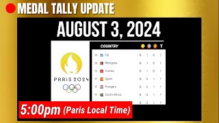 MEDAL TALLY UPDATE  As of August 3 at 500pm Paris Olympics 2024 [upl. by Jeminah611]