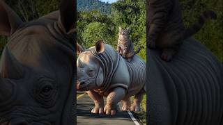 Rhino attacks cute cats cutecat catlover catvideos trendingshorts [upl. by Allimak]