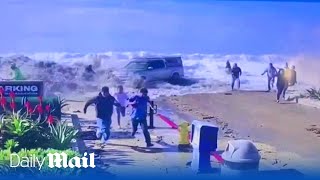 Moment huge waves batter the coast of California [upl. by Irallih]