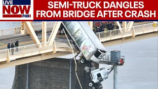 Louisville Bridge Driver rescued after semitruck dangles from bridge  LiveNOW from FOX [upl. by Colwen]