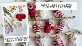 Crochet Advent Calendar  Textured Crochet Mitten Tutorial [upl. by Meridel334]