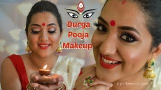 Durga Puja makeup  Navratri makeup tutorial  Perkymegs [upl. by Adnylg]