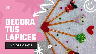 6 IDEAS para DECORAR LAPICES o BOLÍGRAFOS ✏️ con paño lency o fieltro 😍  Moldes GRATIS [upl. by Honna]