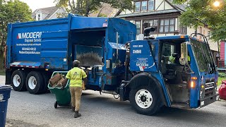 2 Modern Disposal Mack Drop Frame McNeilus Side Loader Garbage Trucks [upl. by Ynahpets389]