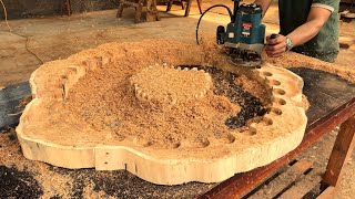 Lets See Me Using Machines To Wood Processing Easily A FlowerShaped Table With A Fairly Solid Leg [upl. by Noyad256]