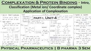 Complexation and protein binding  classification of complexation  Metal ion complex  Application [upl. by Yelahc]