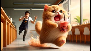 The cute cat really loves bubble tea cats ai cute catlover catvideos [upl. by Theall]