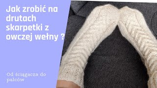 Jak zrobić na drutach skarpetki z owczej wełny na drutach z żyłką od ściągacza do palców [upl. by Menides61]