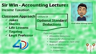 Lecture 13 Optional Standard Deductions Allowable Deductions Income Taxation [upl. by Oriel656]