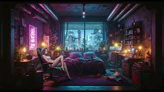 ☕️ Coffee time  Cyberpunk living room above the city  Relaxing Background Music [upl. by Eidlog]